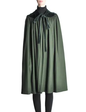 Saint Laurent Rive Gauche Vintage Green Wool Velvet Cape