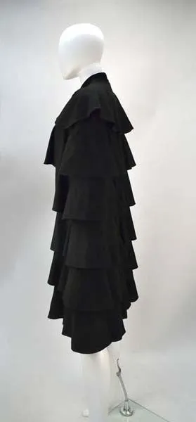 1940s Gilbert Adrian Black Tiered Ruffle Cape