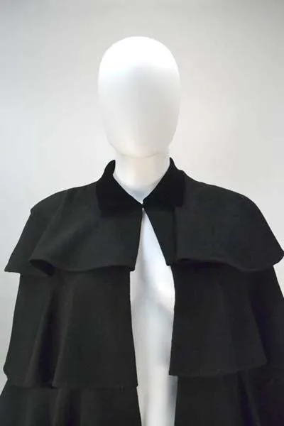 1940s Gilbert Adrian Black Tiered Ruffle Cape