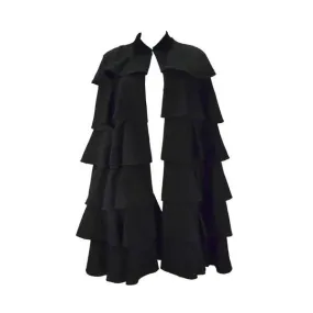 1940s Gilbert Adrian Black Tiered Ruffle Cape