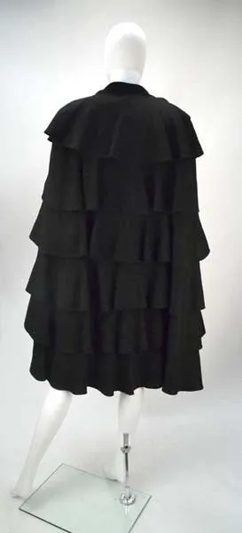 1940s Gilbert Adrian Black Tiered Ruffle Cape