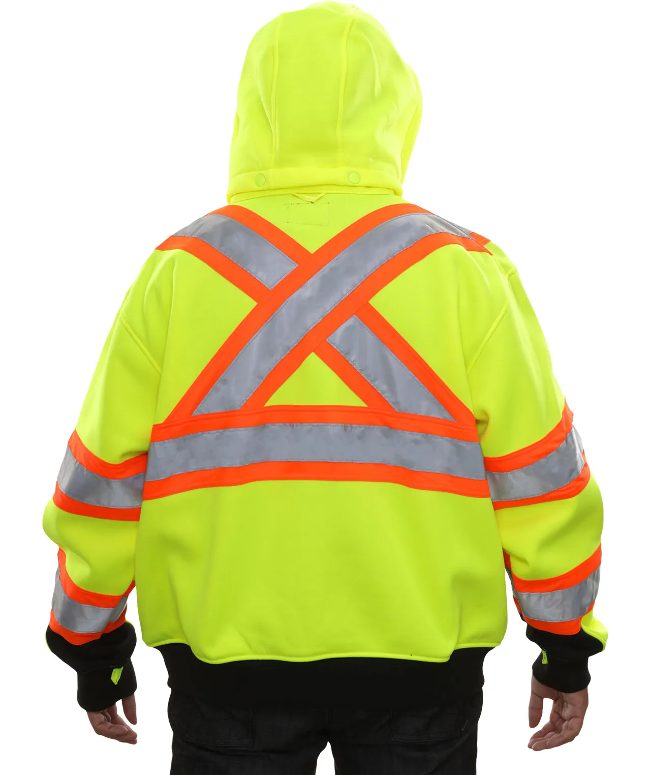 602CXLB Safety Sweatshirt: Hi-Vis Full Zip 2-Tone Contrasting X-Back: Removable Hood