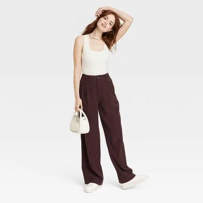 A New Day Women's Plus Relaxed High Rise Baggy Wide Leg Trousers Inside Pocket