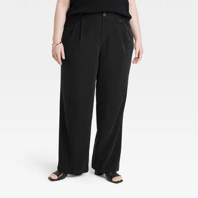 A New Day Women's Plus Relaxed High Rise Baggy Wide Leg Trousers Inside Pocket