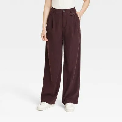 A New Day Women's Plus Relaxed High Rise Baggy Wide Leg Trousers Inside Pocket