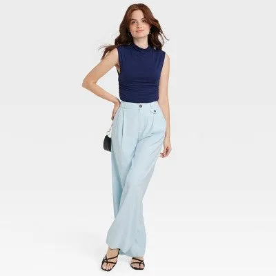 A New Day Women's Plus Relaxed High Rise Baggy Wide Leg Trousers Inside Pocket