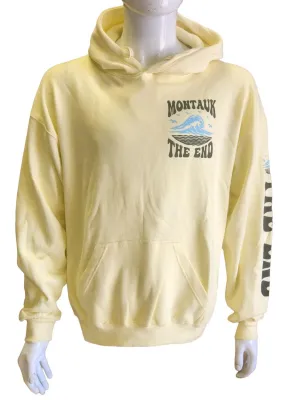 Adult Unisex Screen Printed Montauk The End Big Wave Hooded Pullover