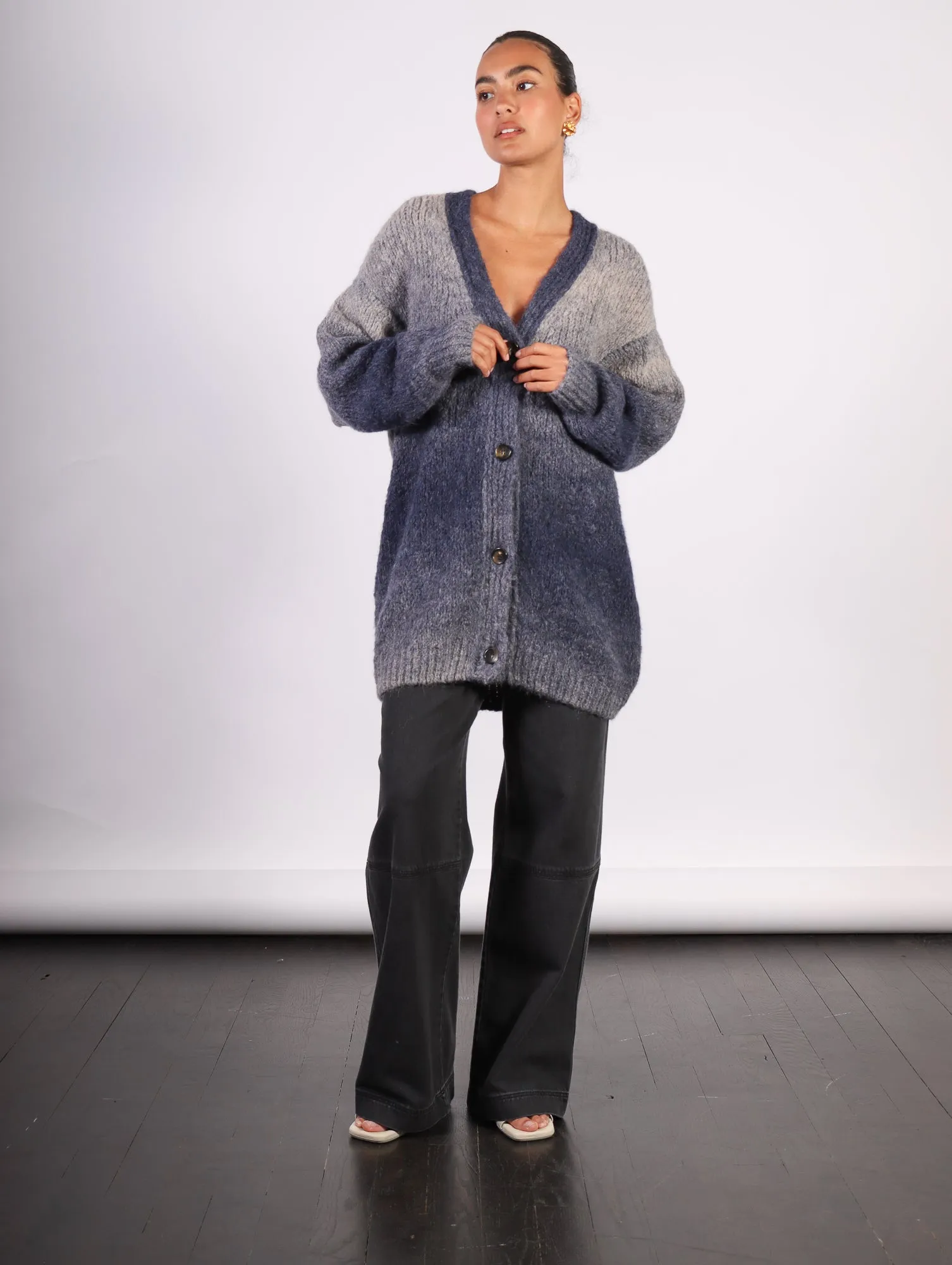 Alai Knitted Cardigan in Utility Blue by Rodebjer