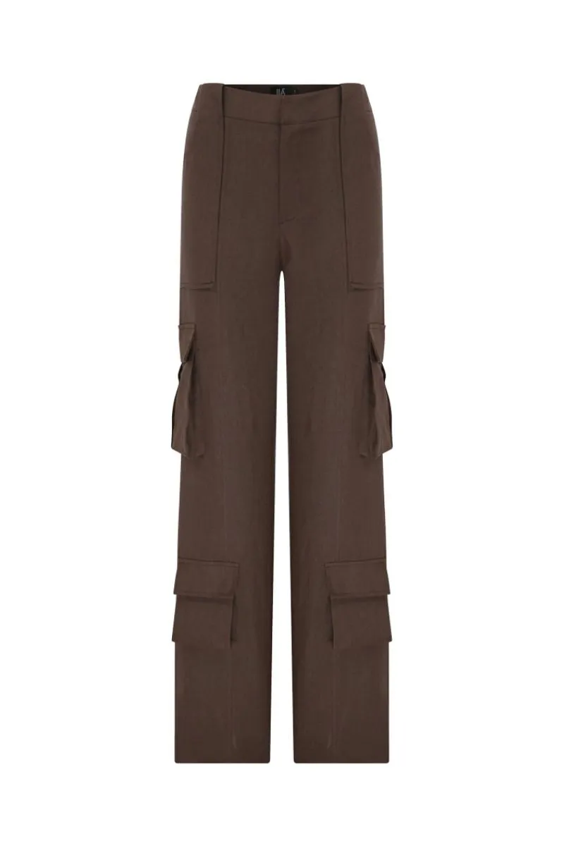 ALISON DARK BROWN LINEN CARGO PANTS