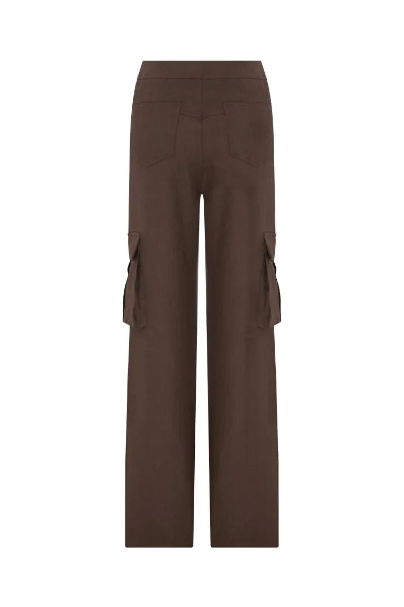 ALISON DARK BROWN LINEN CARGO PANTS