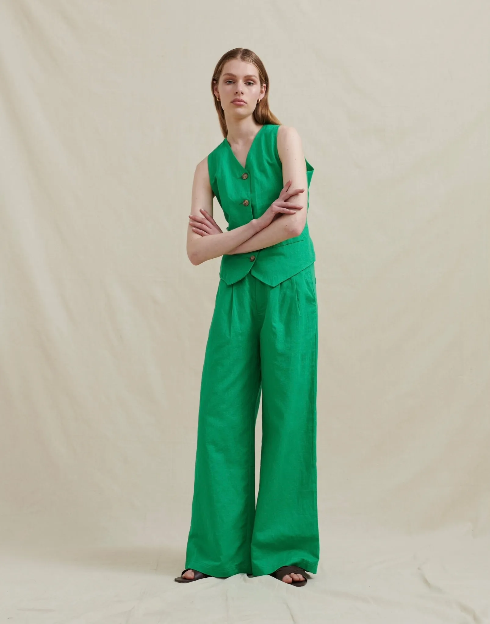 Analia Zig Wide Leg Pant in Green