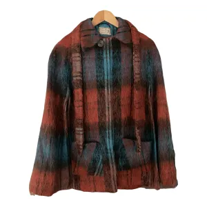 Andrew Stewart Vintage Wool and Mohair Tartan Cape with Belt Red Blue Size M/L