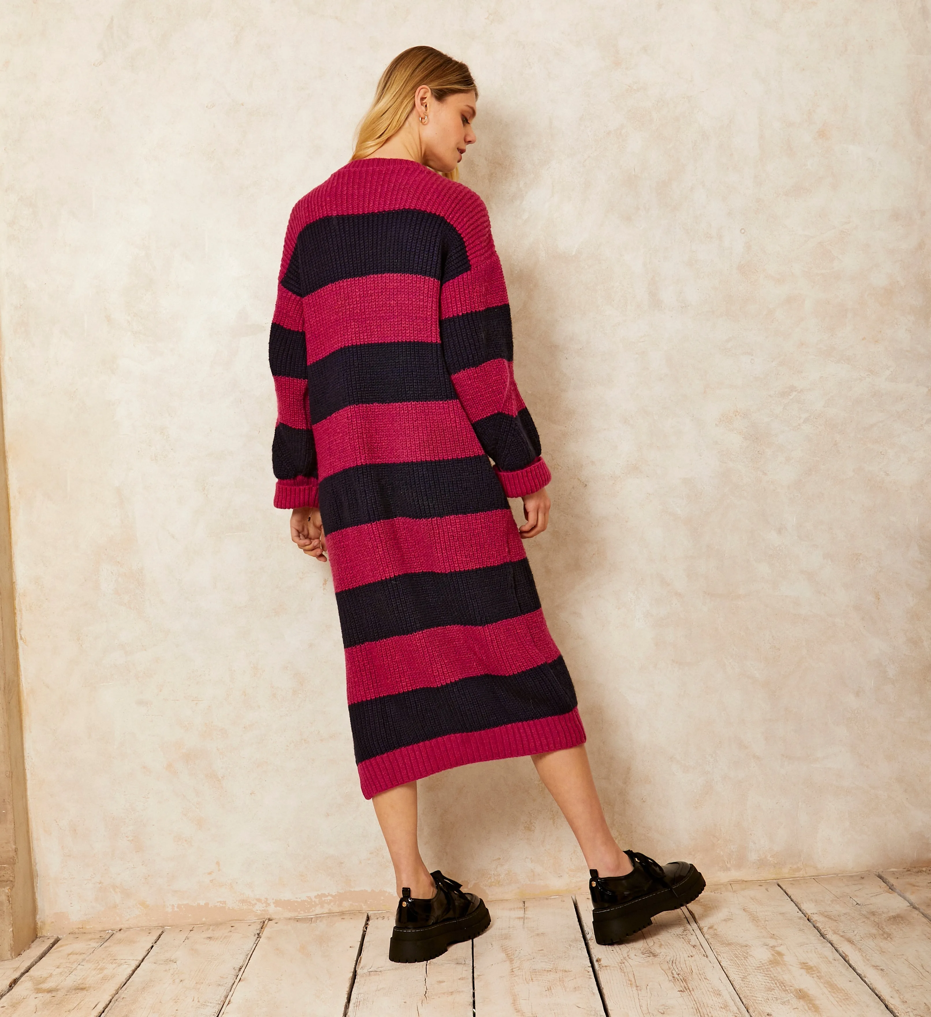 Antonia Chunky Stripe Midi Dress - Navy