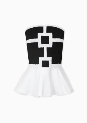 Aubrey Geometric Square Pattern Peplum Top