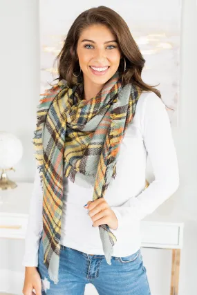 Autumn Air Tan Plaid Blanket Scarf