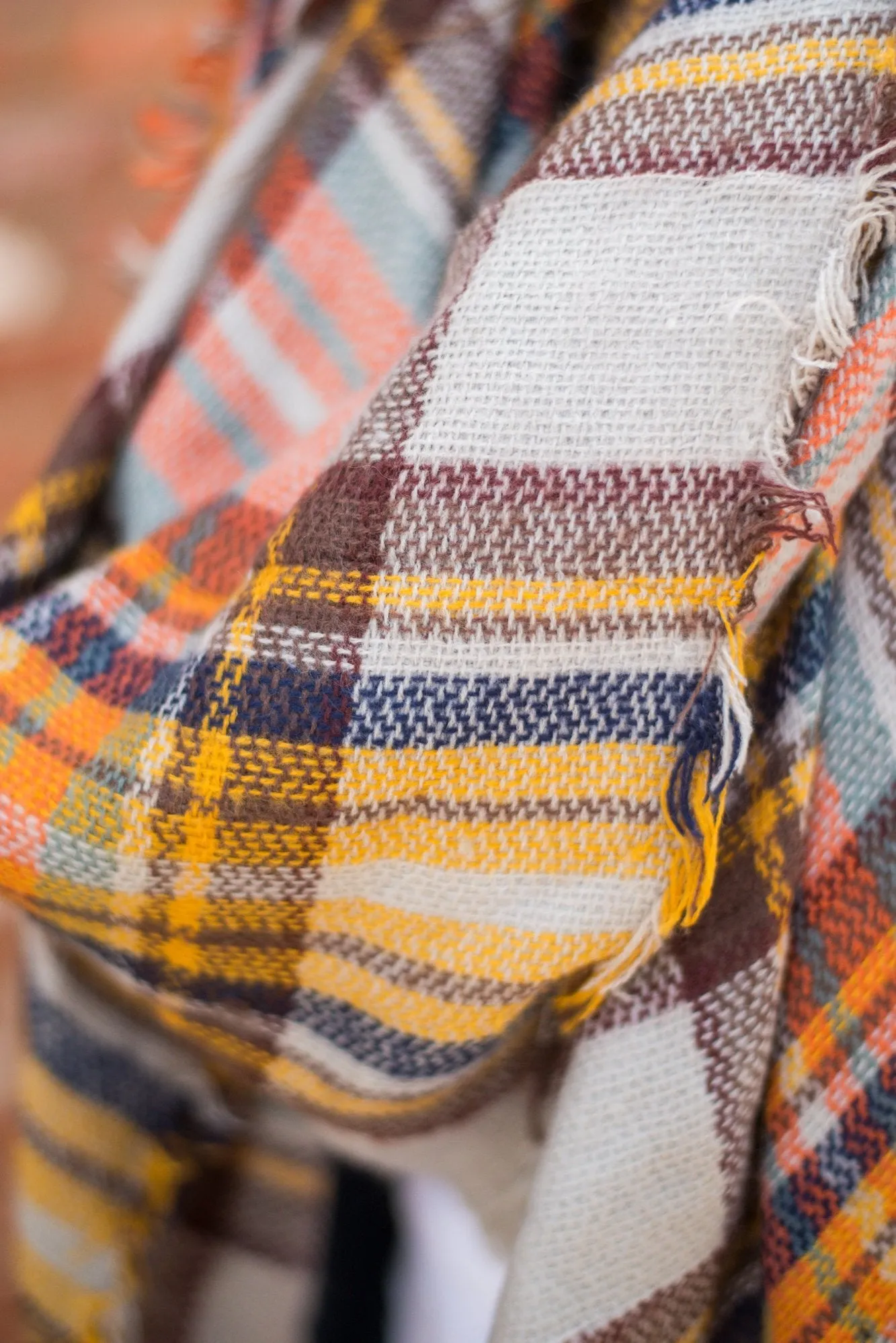 Autumn Air Tan Plaid Blanket Scarf