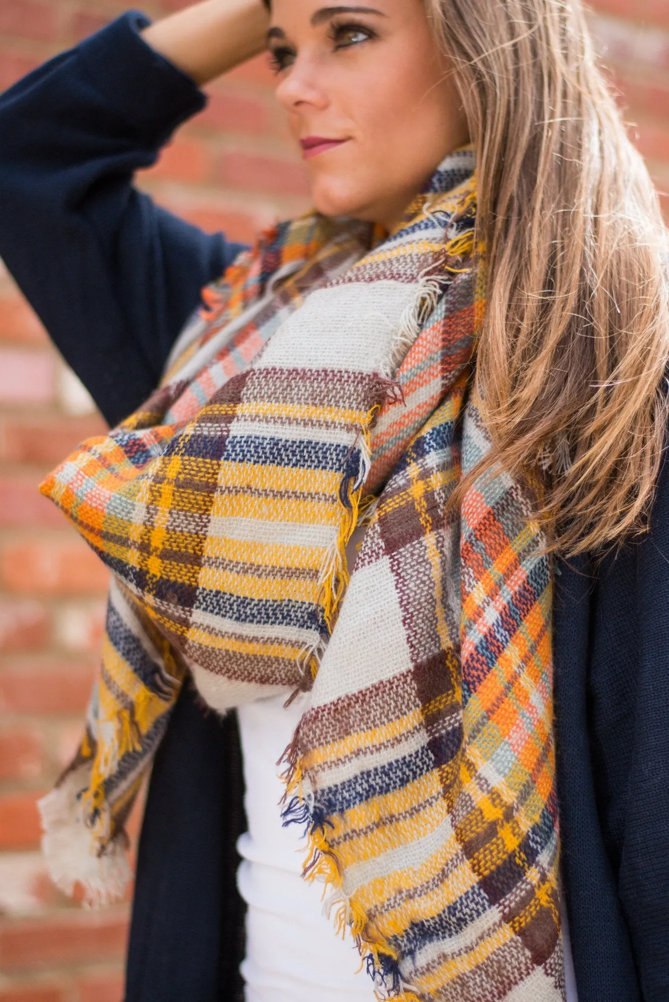 Autumn Air Tan Plaid Blanket Scarf