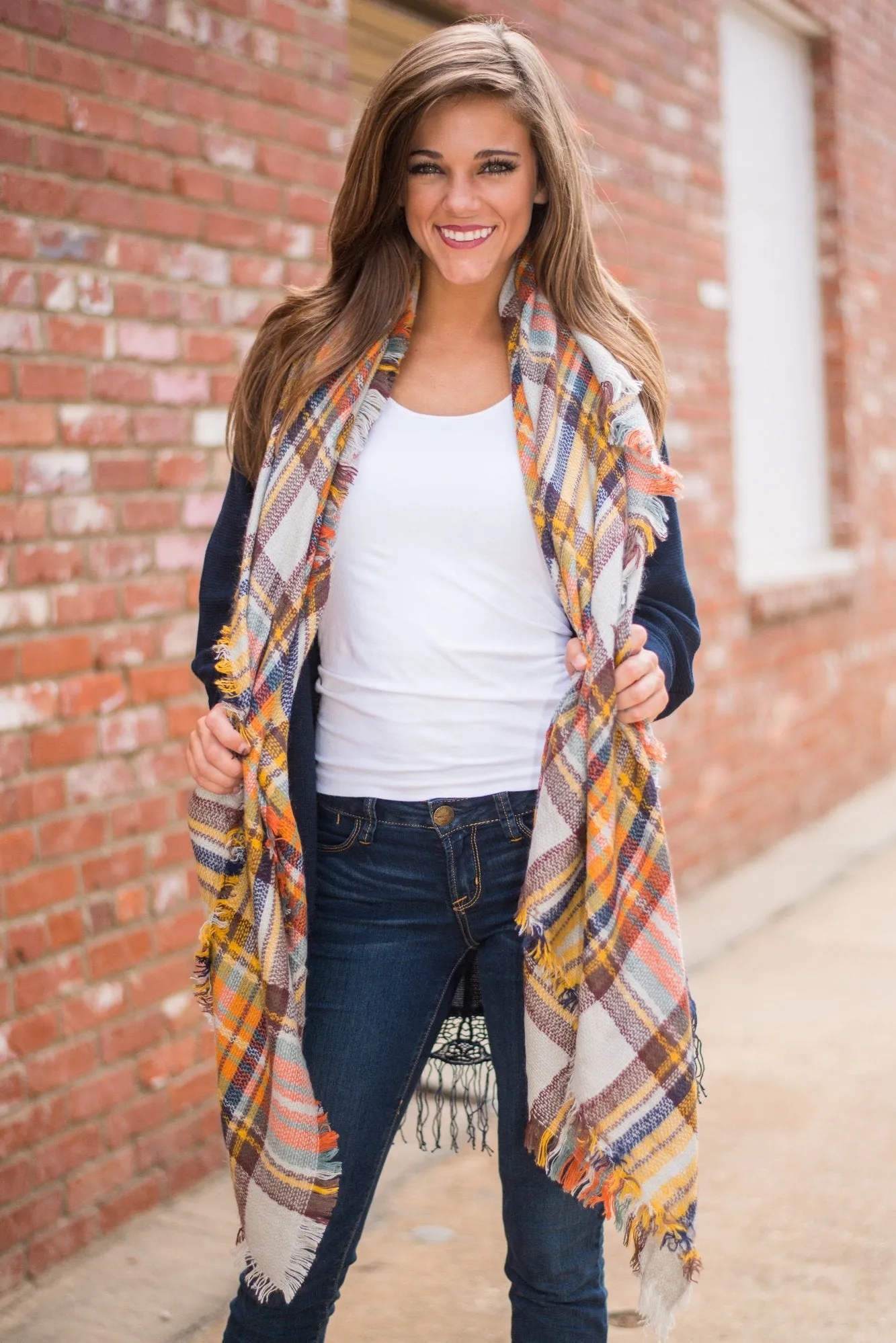 Autumn Air Tan Plaid Blanket Scarf