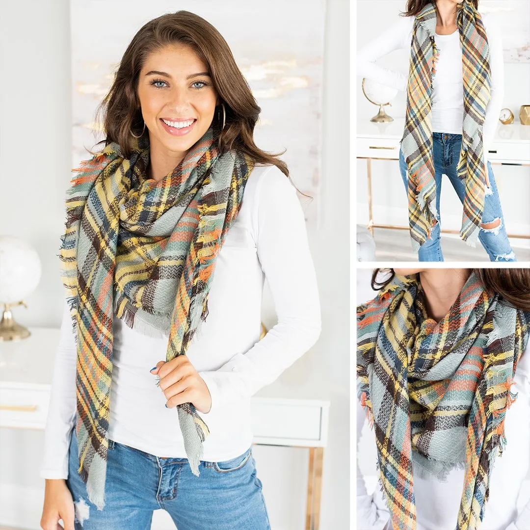 Autumn Air Tan Plaid Blanket Scarf