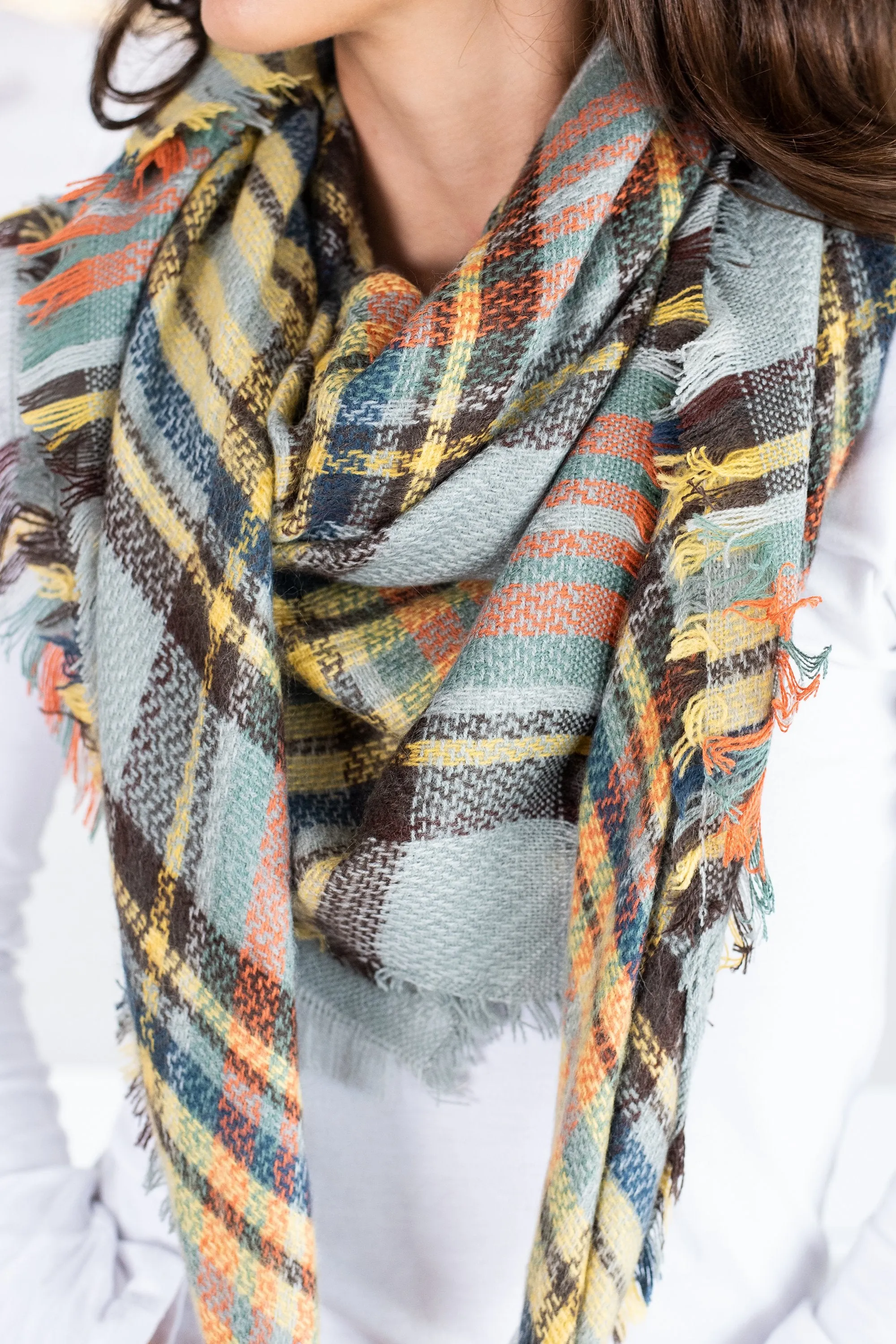 Autumn Air Tan Plaid Blanket Scarf