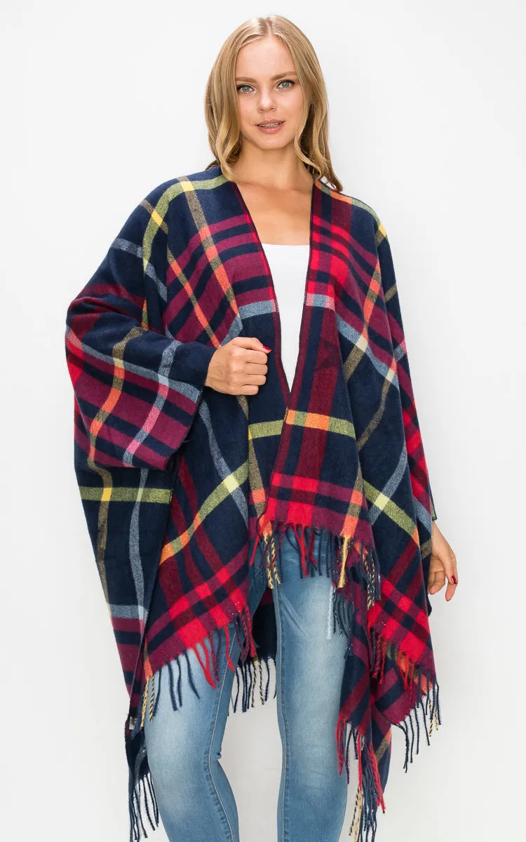 AV434 Wool Plaid Ruana Shawl