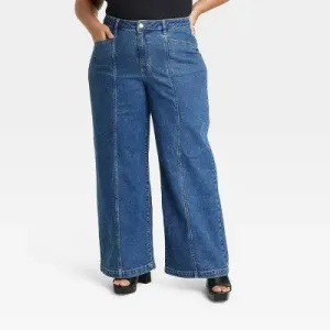 Ava & Viv Womens Plus High Rise  Regular Fit Full Wide-Leg Jeans Midweight