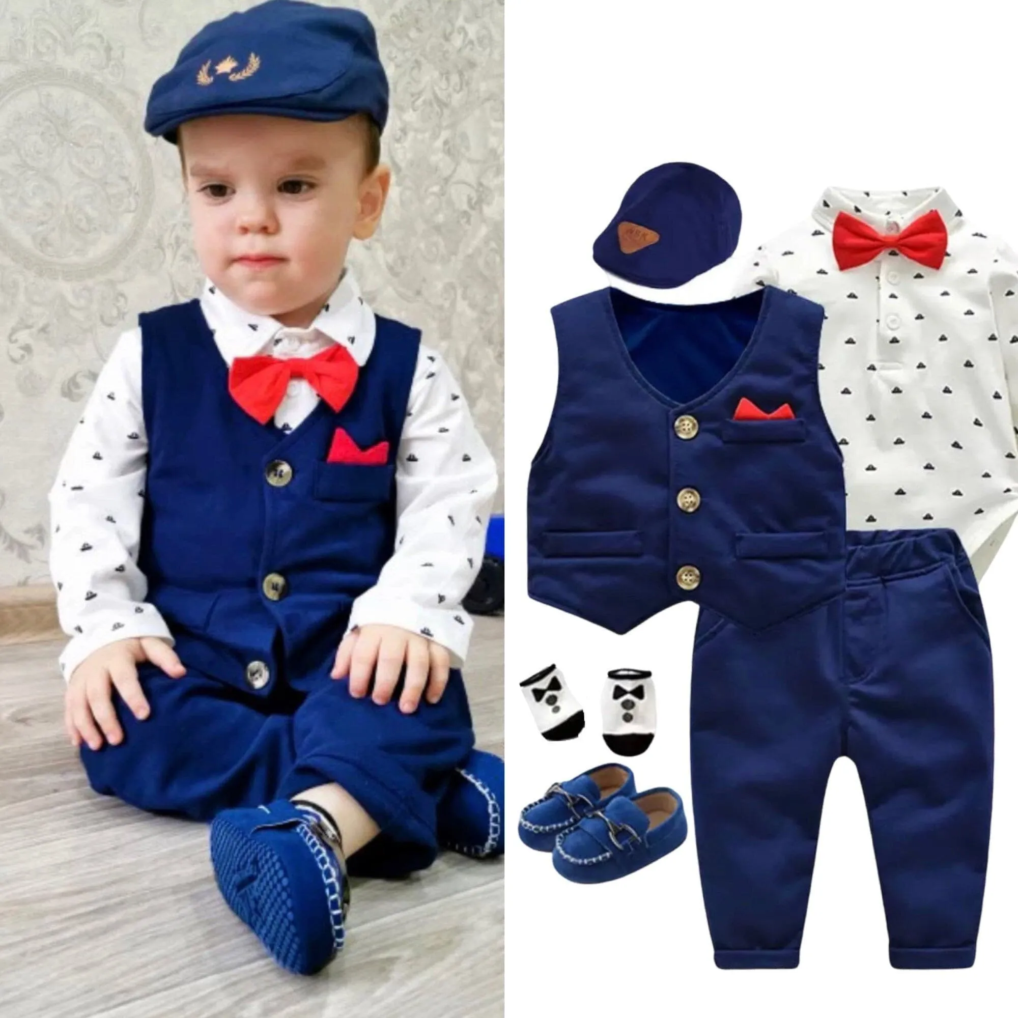 Baby Boy Formal Suit Set   Hat   Waistcoat