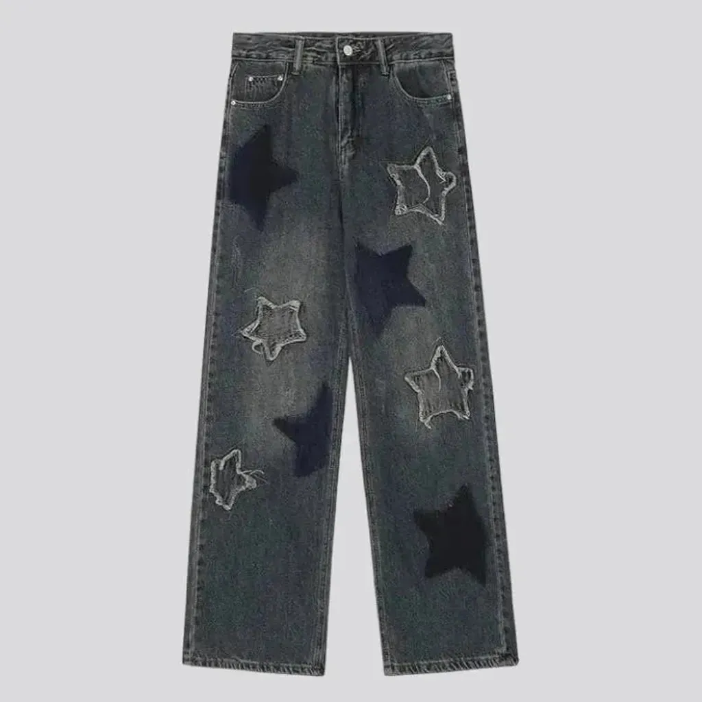 Baggy embroidered jeans
 for women