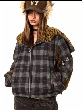 BB Spliced Fleece Hood Plaid Jacket