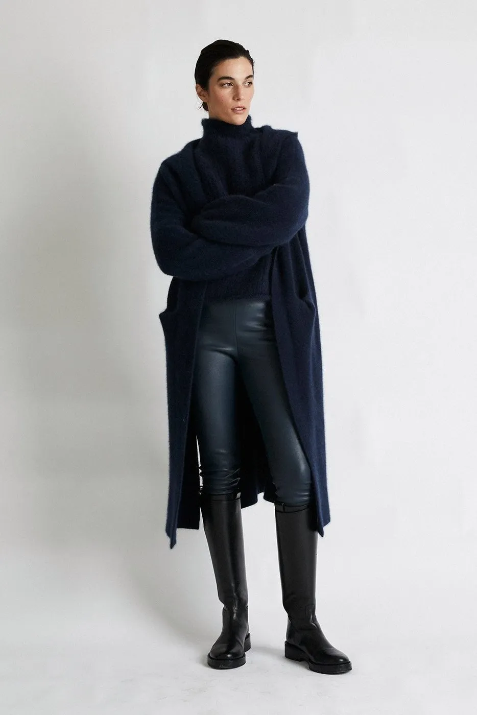   Beryll Cashmere Coat with Hood | Navy Blue