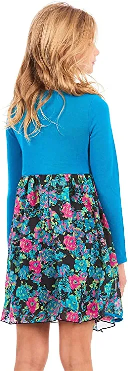 Big Girls Long Sleeve Floral Print Mini Dress