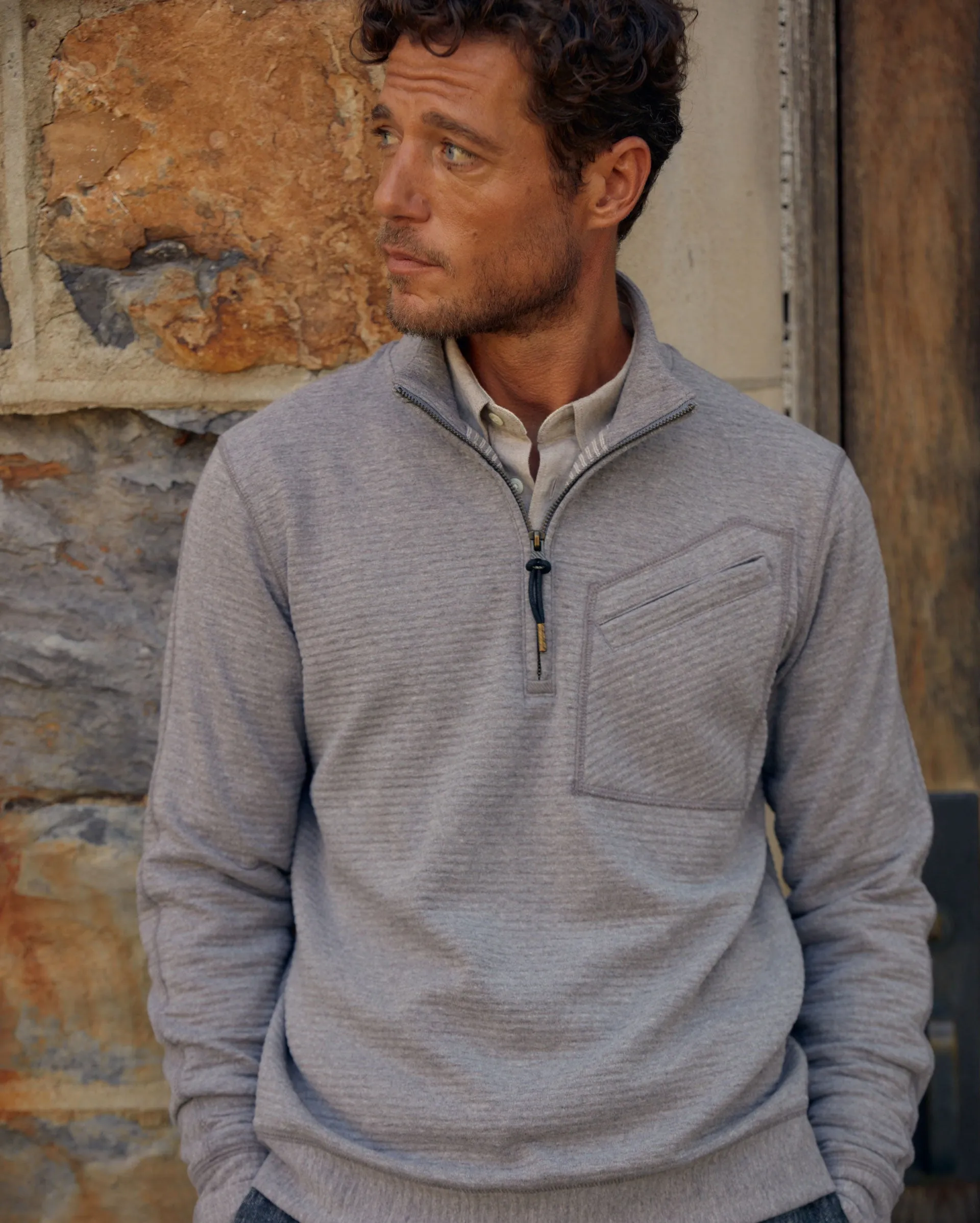 Billy Reid Quilted Quarter-Zip Mock Neck Sweater