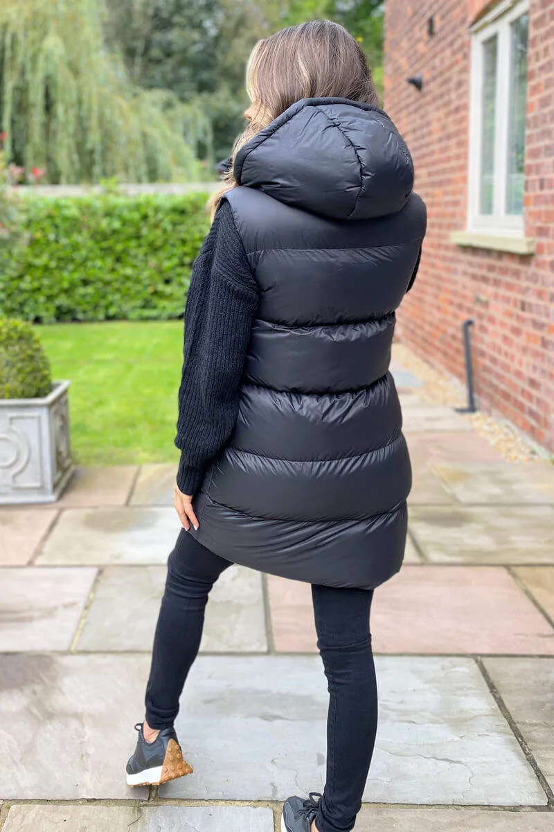 Black Drawstring Hooded Gilet