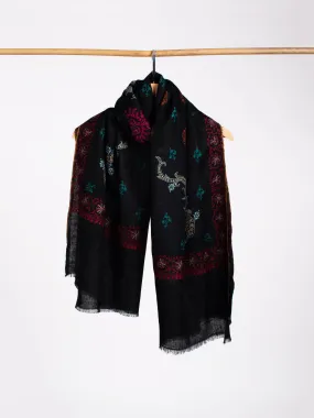 Black Pearl Hand embroidered Cashmere Scarf