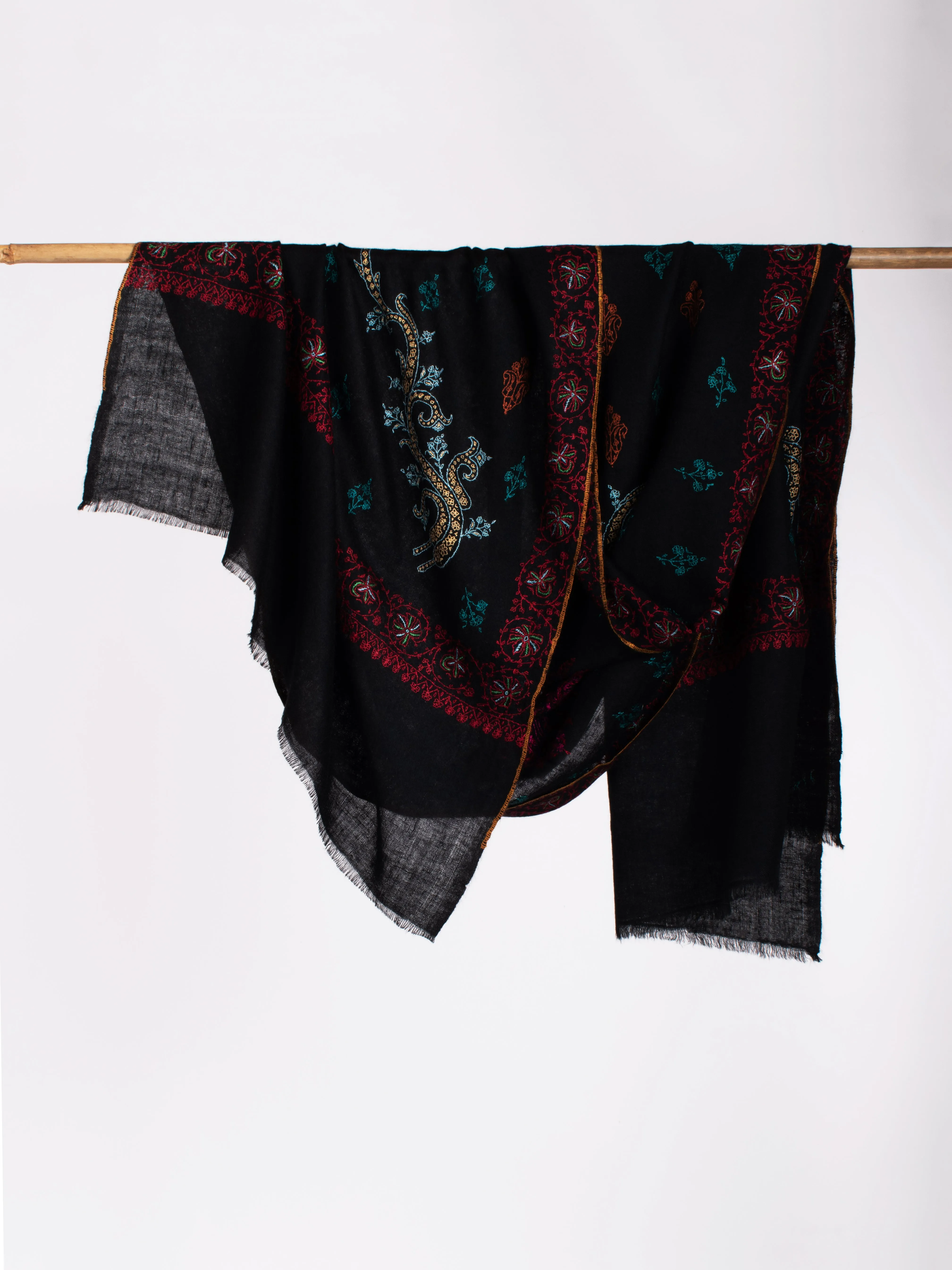 Black Pearl Hand embroidered Cashmere Scarf