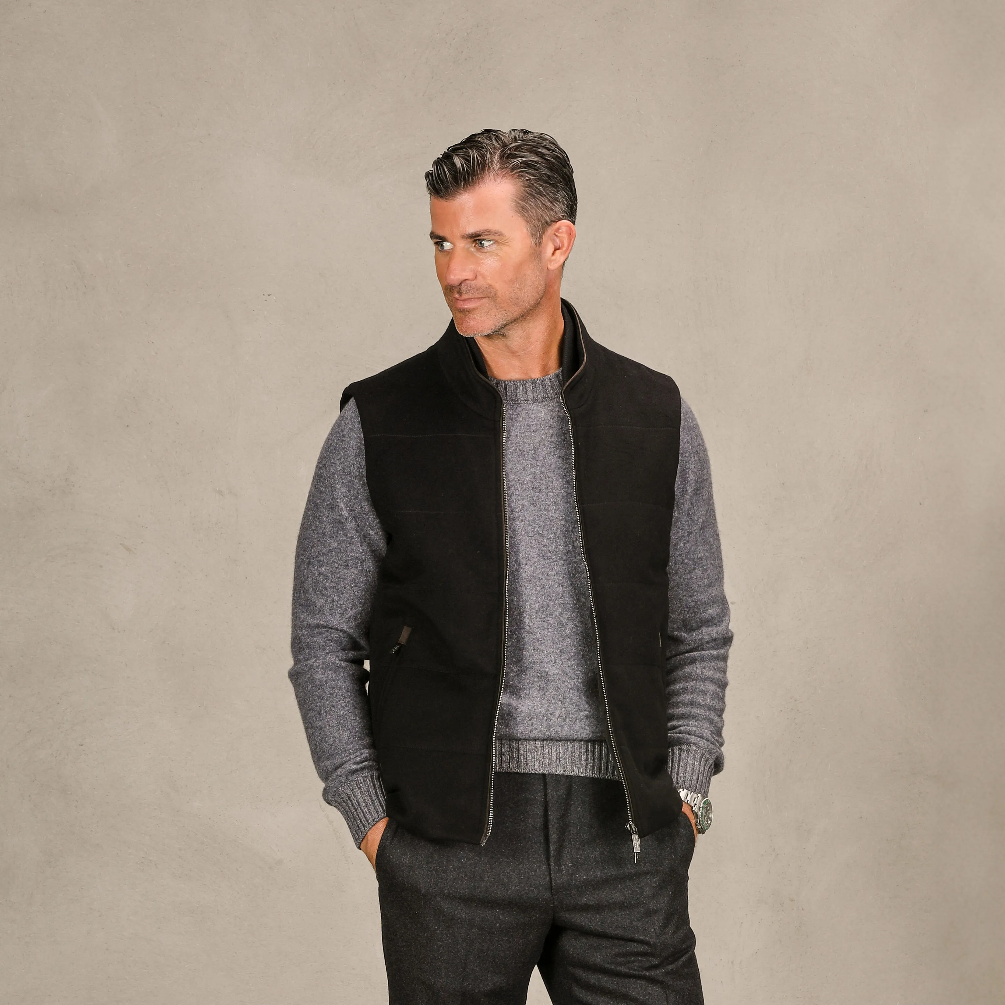 Black Water Repellent Cashmere Gilet