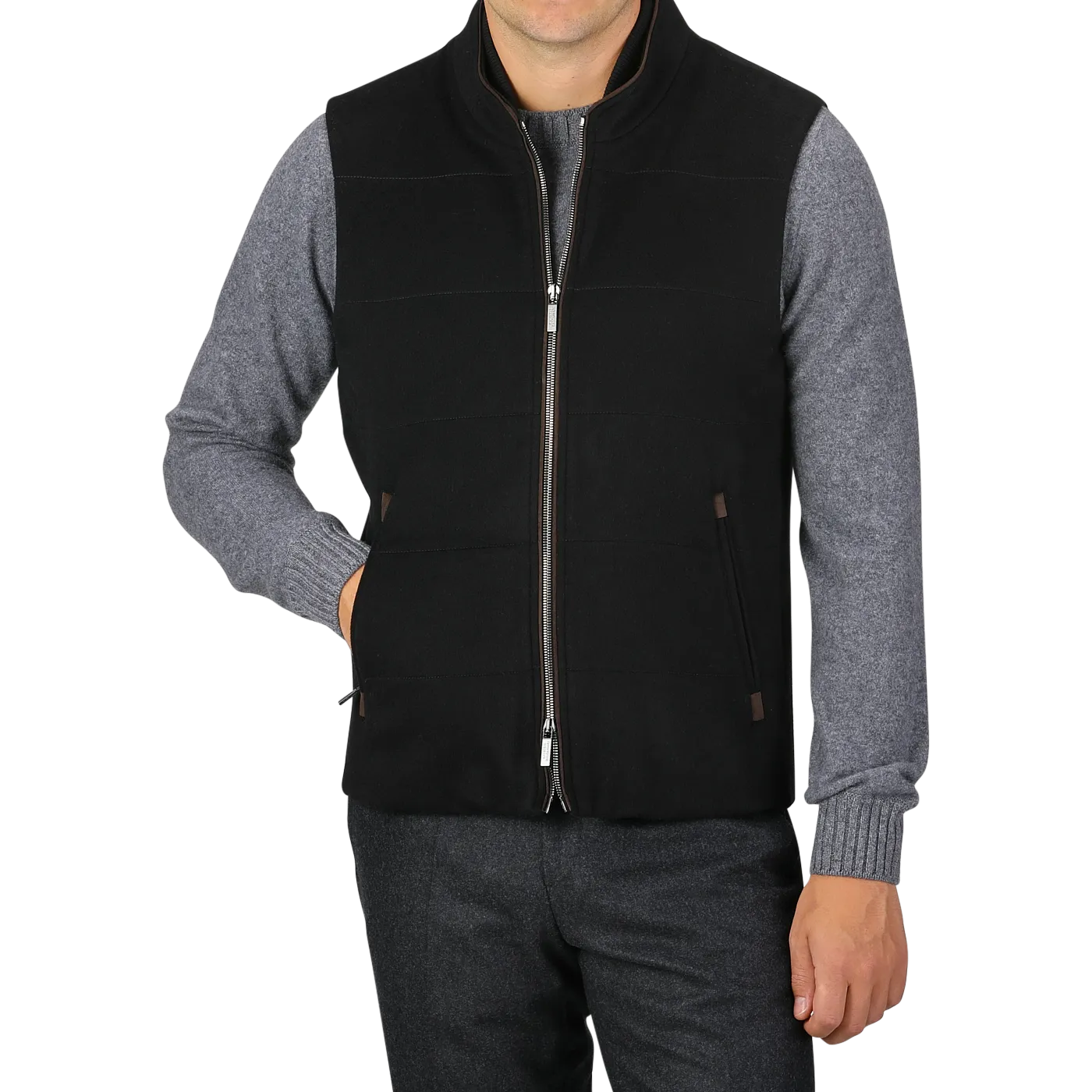 Black Water Repellent Cashmere Gilet