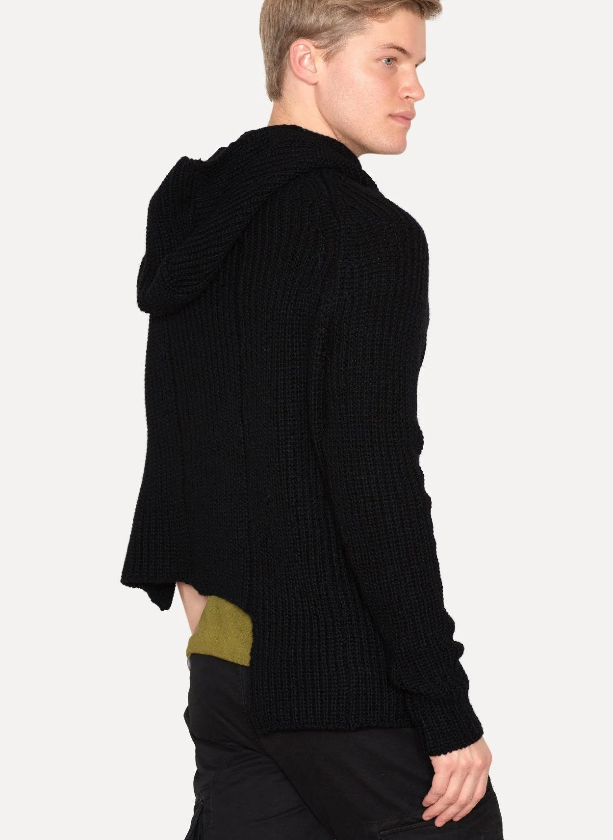 Black Wool Rib Knit Cape