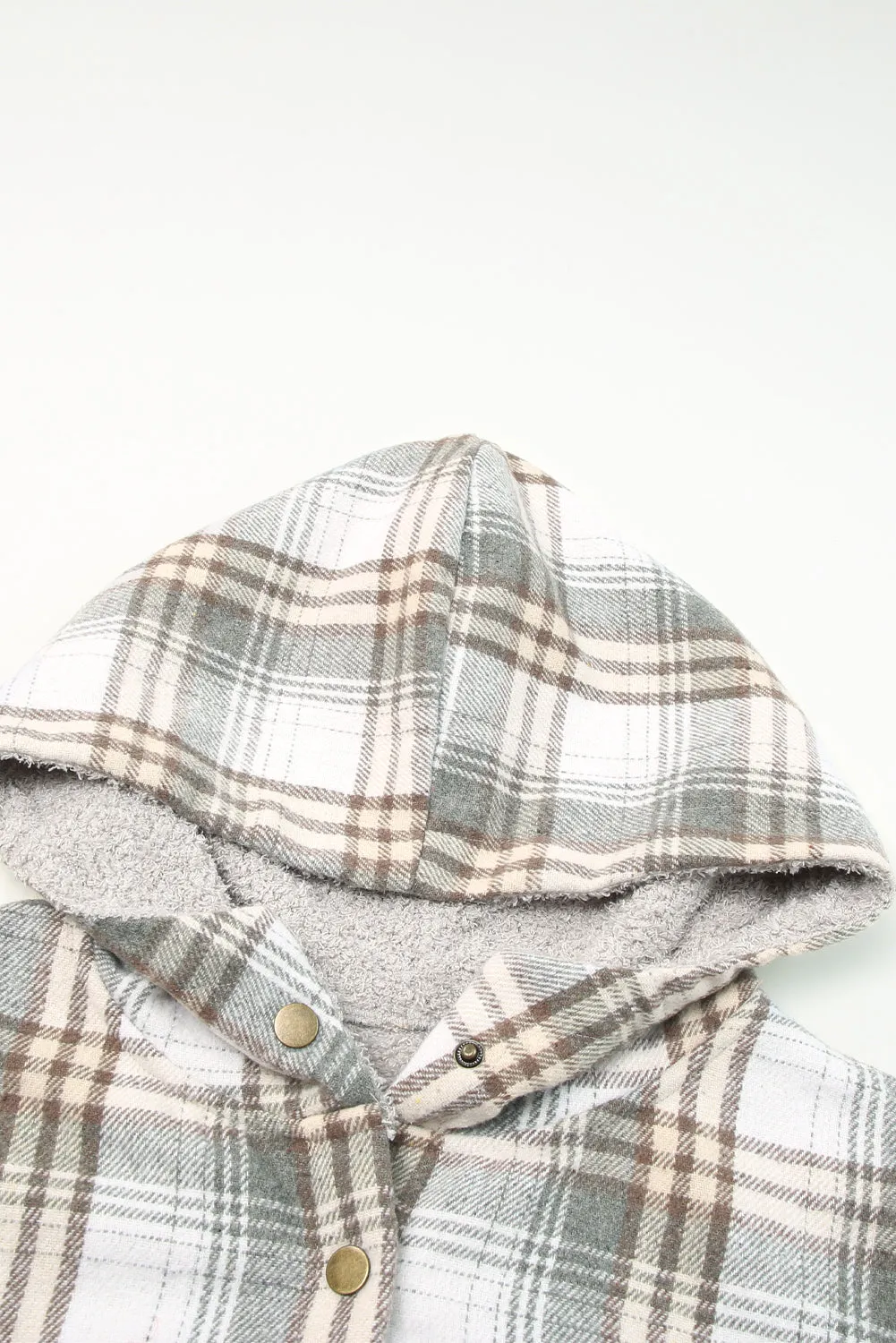 Blue Snap Button Sherpa Lined Hooded Flannel Jacket