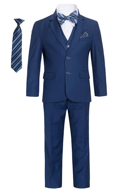 Boys' Husky Fit Seven Pieces Set Tie, Bow Tie, Pocket Squarer - Light Navy