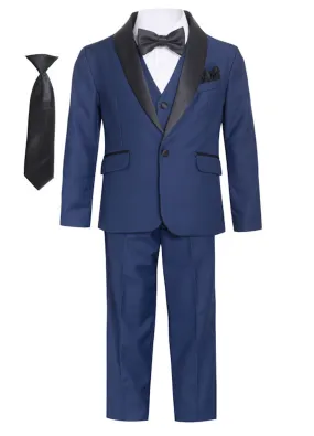 Boys'  Husky Fit Shawl Collar Tuxedo Seven Pieces Set - Navy