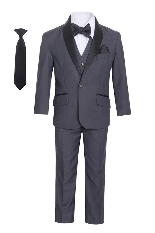 Boys' Shawl Collar Tuxedo Slim Fit Seven Pieces Set -  Charcoal