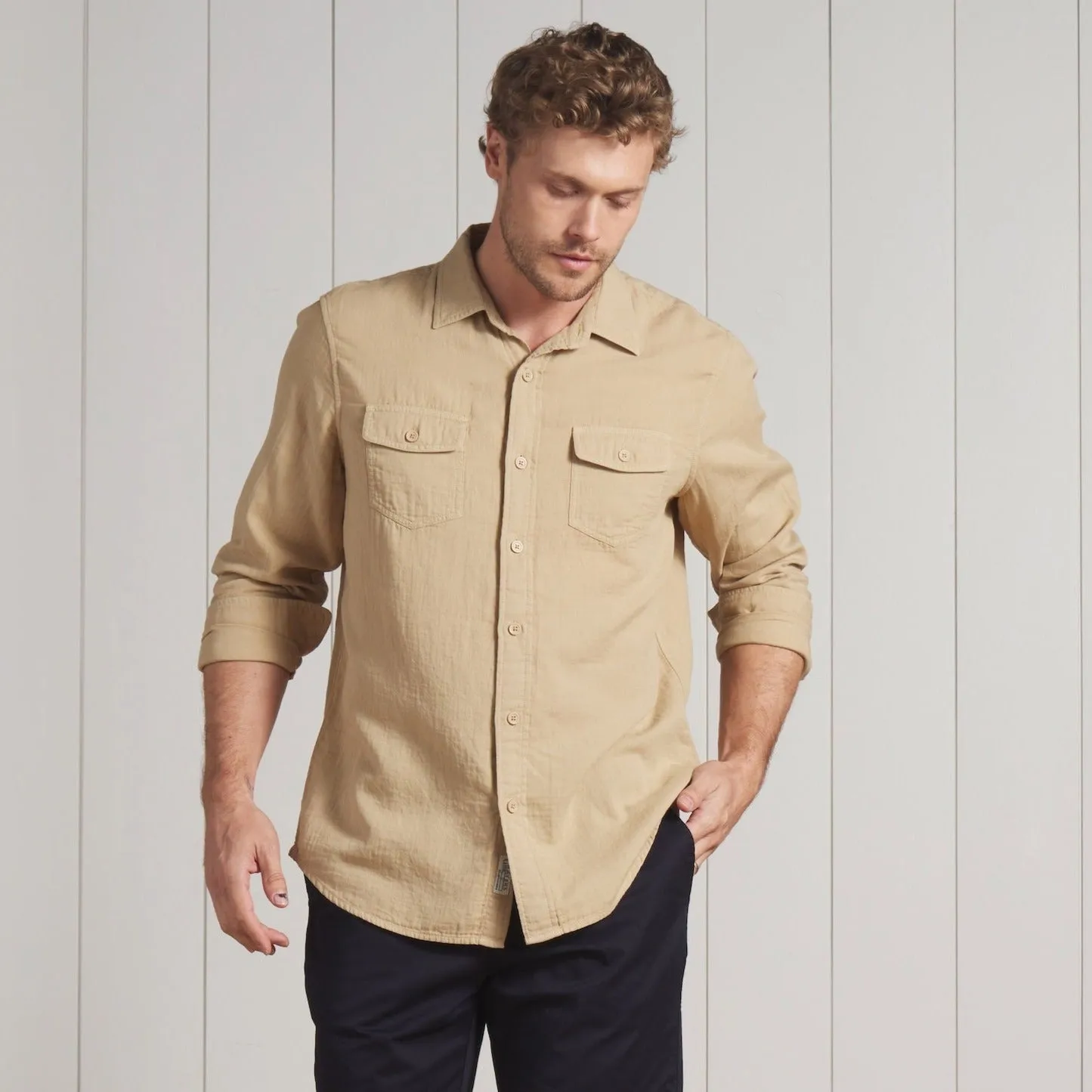 Brando Lightweight Double Cloth Shirt - Safari