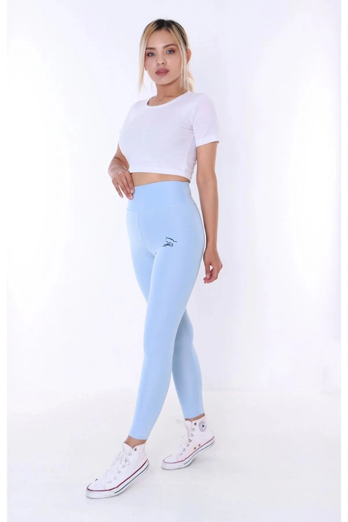 Buzzard Women's High Waist Baby Blue Long Tights Leggings