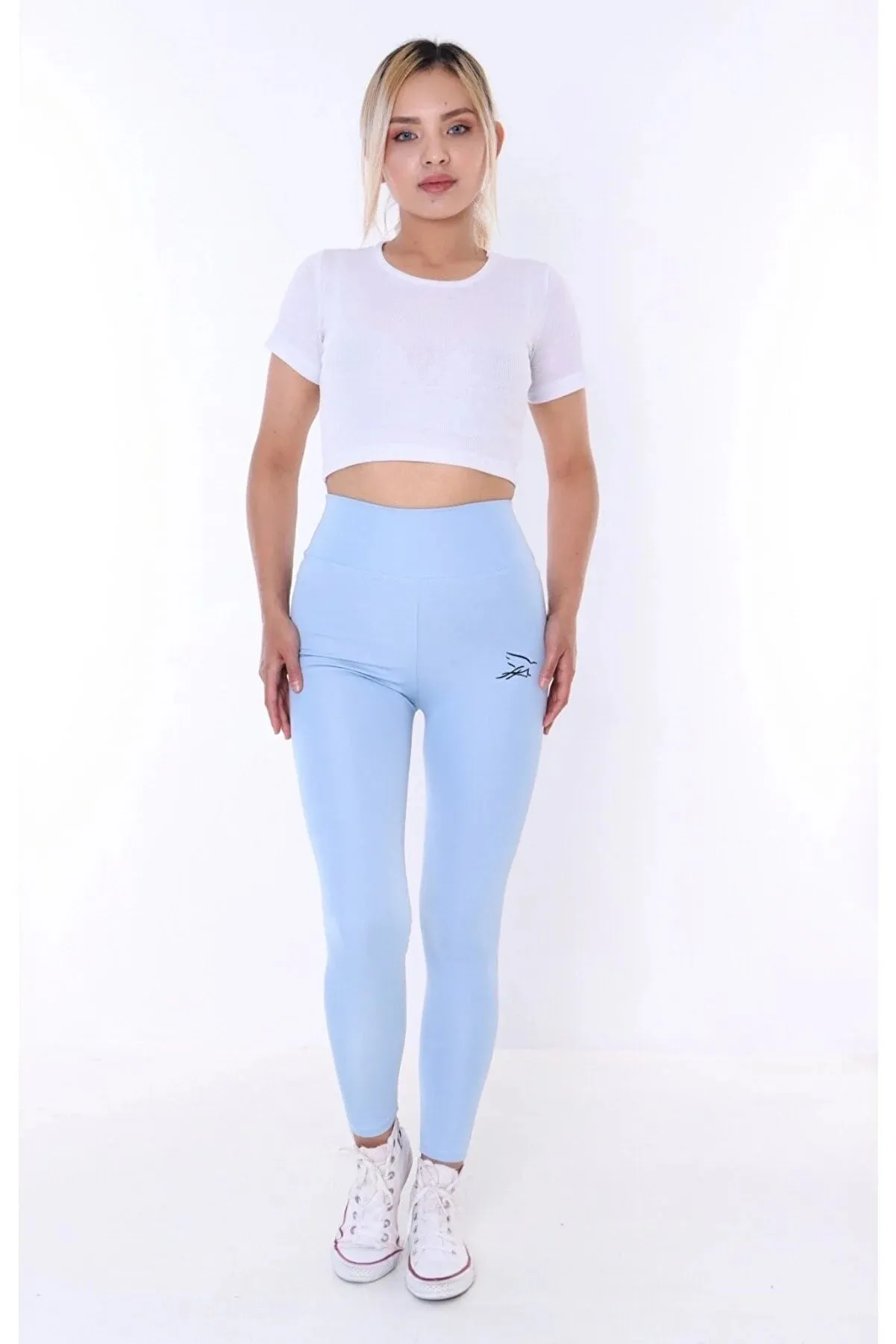 Buzzard Women's High Waist Baby Blue Long Tights Leggings