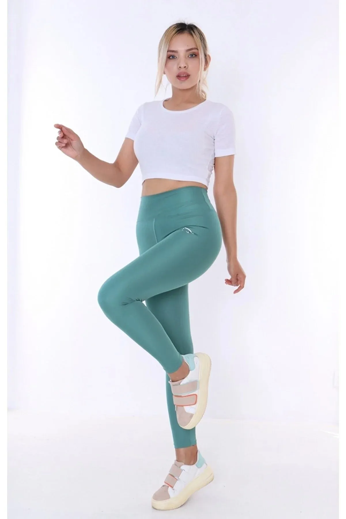 Buzzard Women's High Waist Mint Green Long Tights Leggings