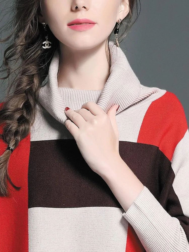 Casual Loose Plaid Turtleneck Women Sweaters