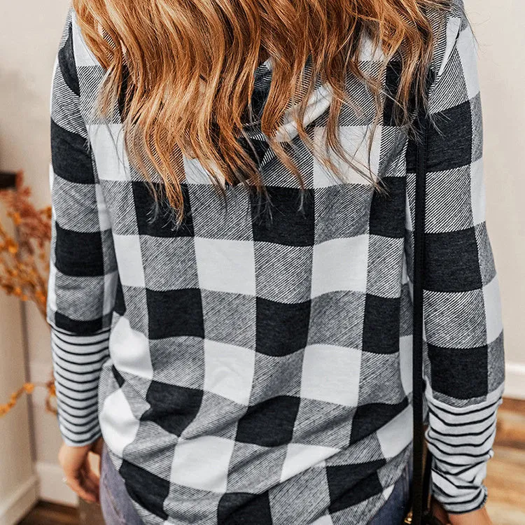 Casual Plaid Stitching Hoodie