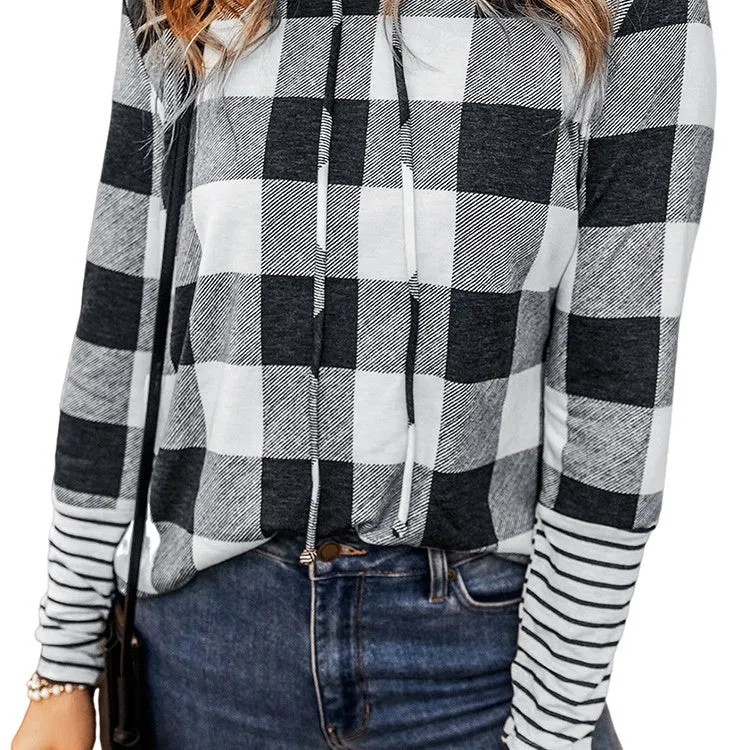 Casual Plaid Stitching Hoodie