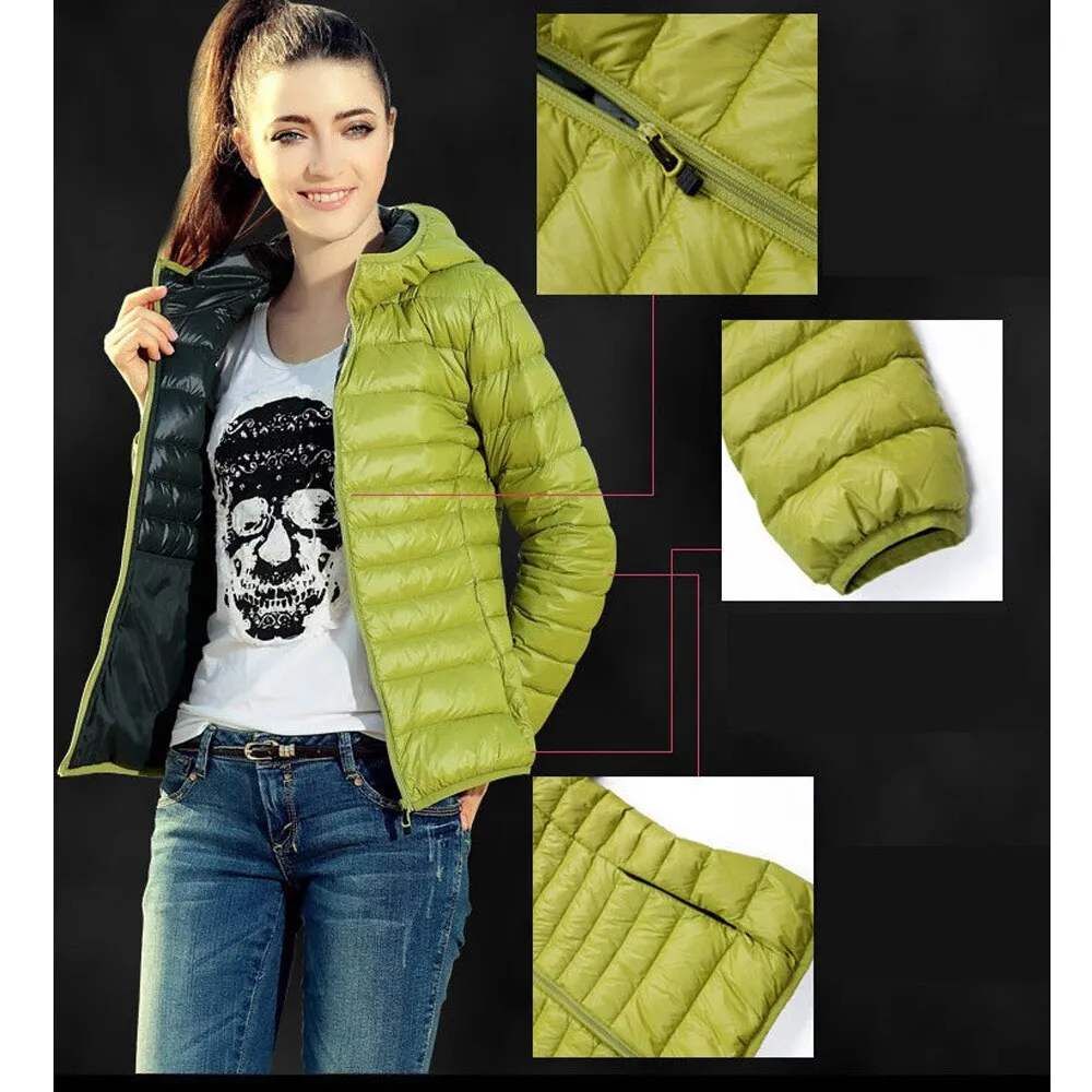 Casual Trendy Women's Basic Slim Down Jacket With Hood